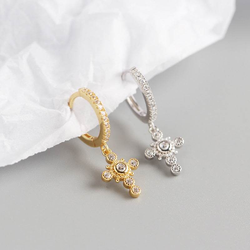 Light Luxury Sterling Silver Luxury Diamond Design Cross Earrings - Velora