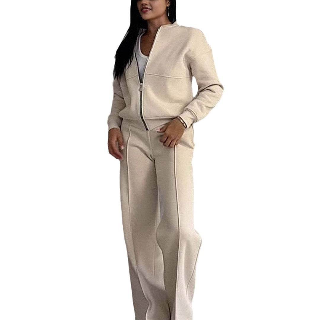 Women's Sports Suits Zipper Jacket And Wide Leg Pants Two-piece Set - Velora