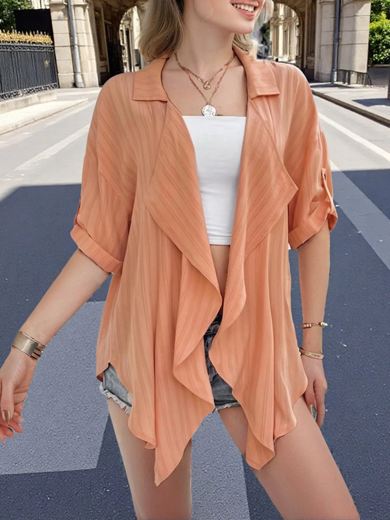 Open Front Half Sleeve Cardigan - Velora