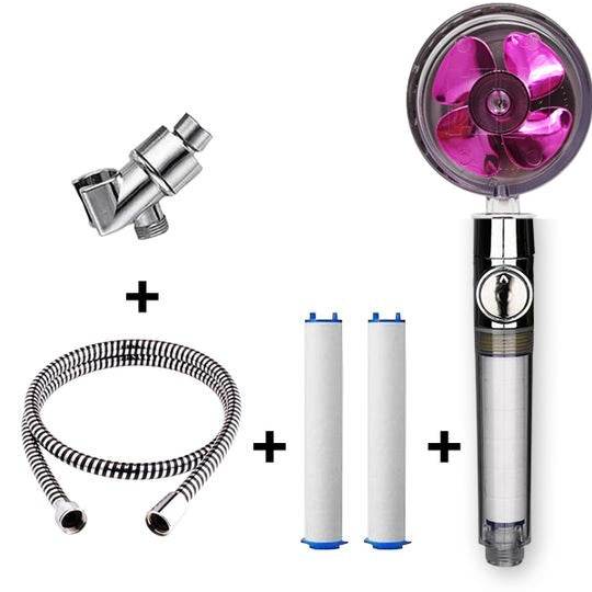 Propeller Driven Shower Head With Stop Button And Cotton Filter Turbocharged High Pressure Handheld Shower Nozzle - Velora