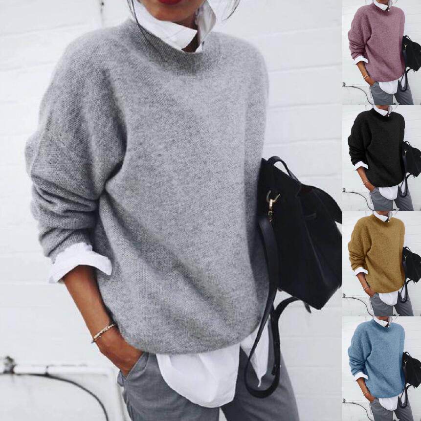 Fashion Long Sleeve Pullover Sweater Fall And Winter Fashion Solid Color Knitted Tops For Women Clothing - Velora