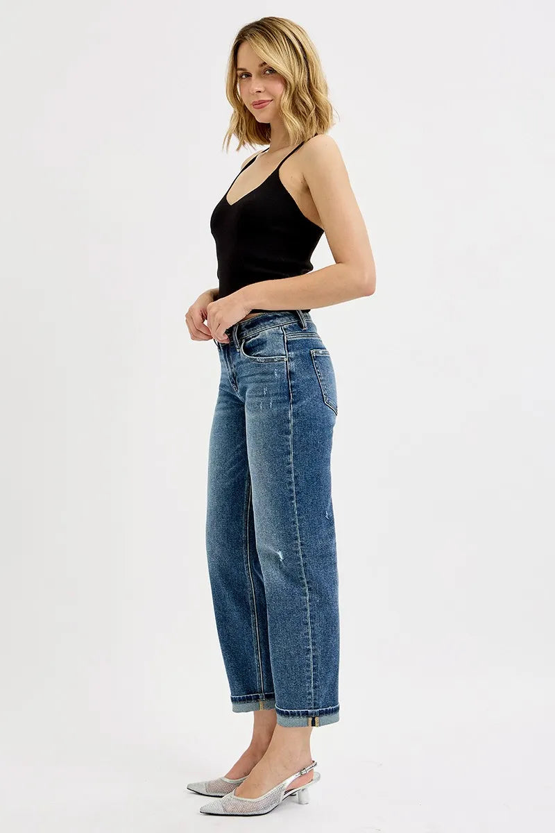 RISEN Full Size Low Rise Crop Boyfriend Jeans Plus Size - Velora
