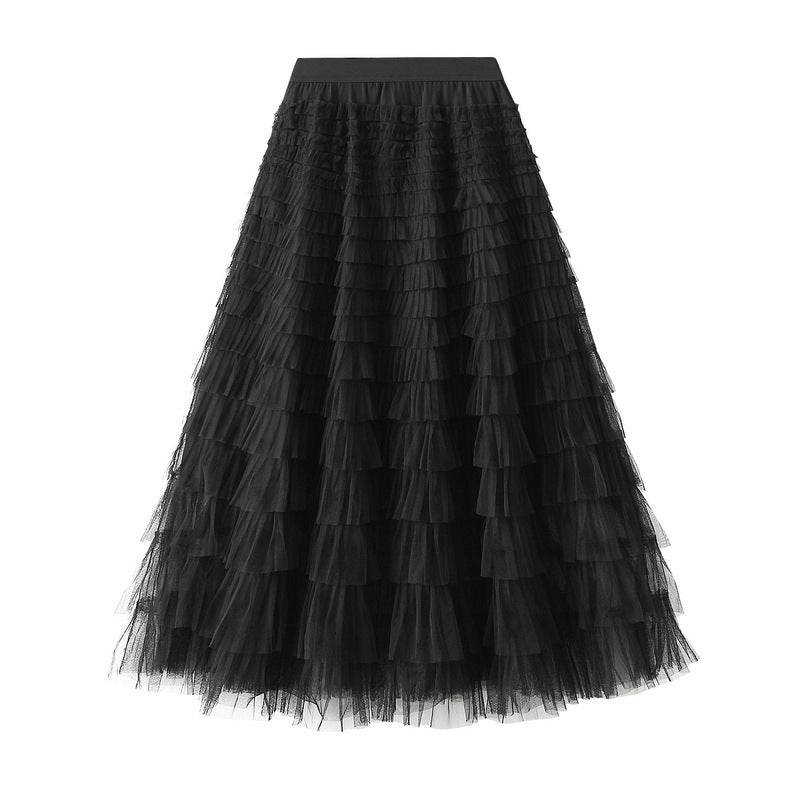Cake Skirt Women's White Gauze long Layered tulle Skirt - Velora