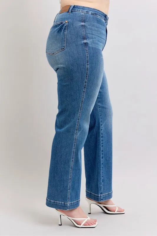 Judy Blue Full Size High Waist Contrast Thread Straight Plus Size - Velora