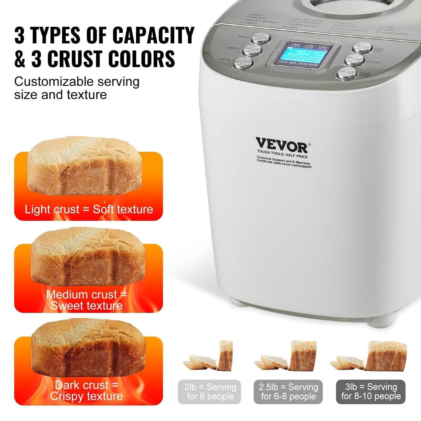 VEVOR Automatic Bread Maker 3LB Non-sticking Bread Making Machine - Velora