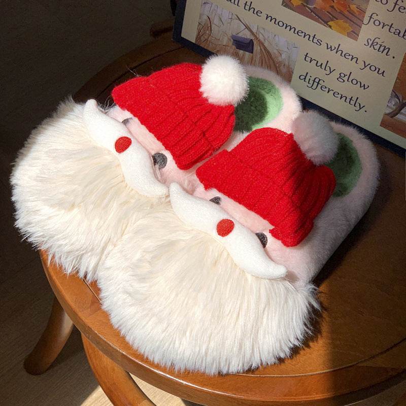 Cute Christmas Santa Claus Home Slippers Winter Warm Indoor Non-slip Floor Plush Shoes For Women - Velora