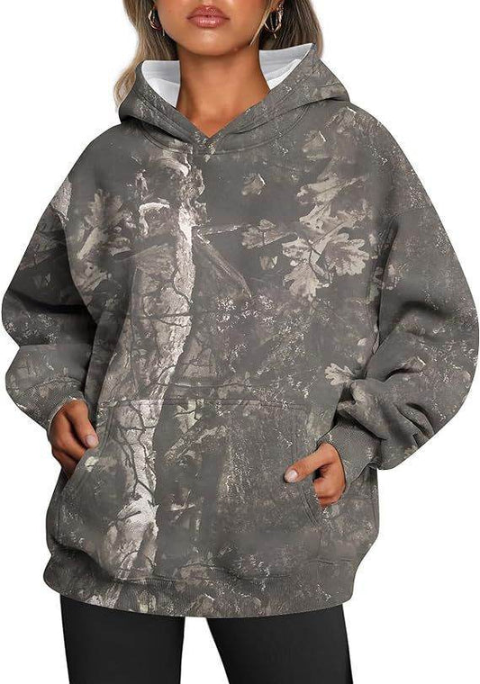 Camouflage Hoodie Maple Leaf Print Oversized Sports Hoodie With Pocket Break - Velora