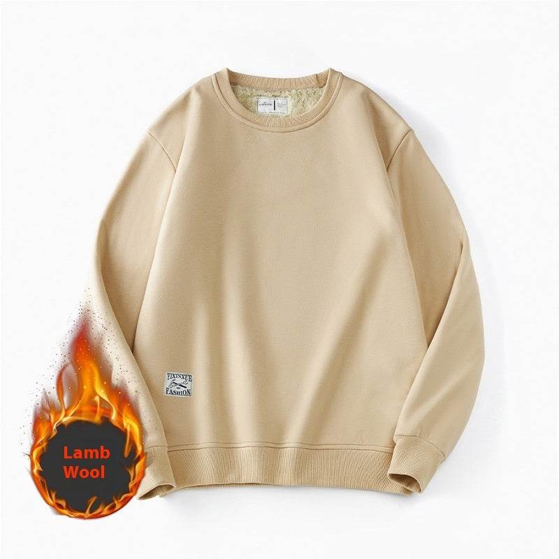 Winter Fleece Sweatshirt Warm Round Neck Pullover Top For Men Solid Color Sweater Boys Teenagers Clothing - Velora