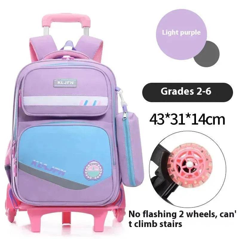 Portable Burden Alleviation Bull Wheel Trolley Schoolbag Bookbag for Boy and Girl - Velora