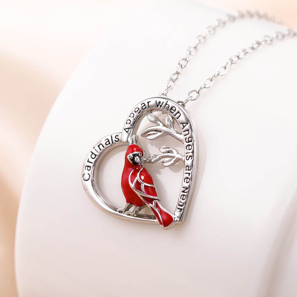 Creative Heart Shaped Cardinal Pendant Necklace, Exquisite Party Commemorative Accessory Gift Jewelry Anniversary Party Gifts, Valentine's Day Gift - Velora