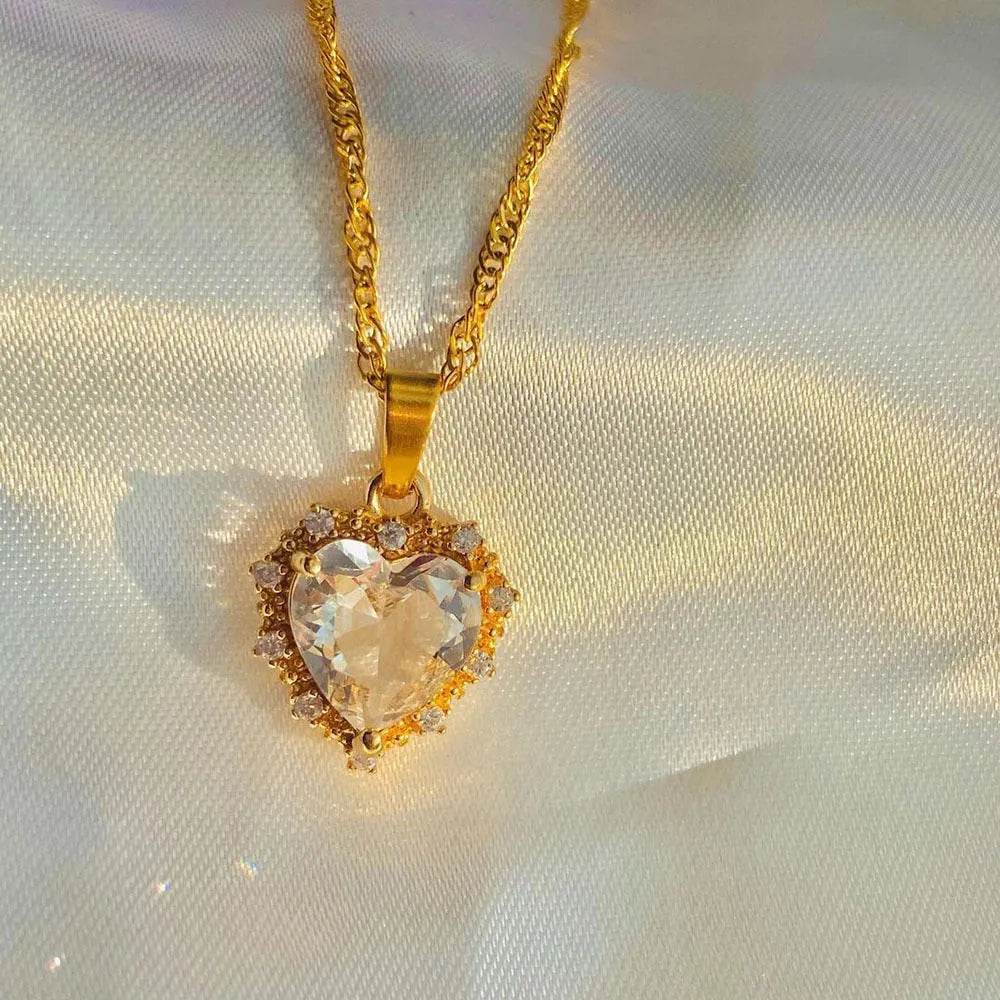 Colorful Rhinestones Heart-shped Necklace Love Gold Clavicle Chain Ins Personalized Jewelry For Women Valentine's Day - Velora