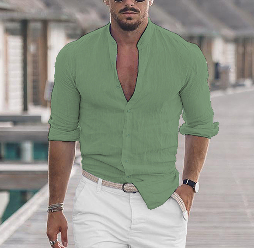 Men's Long Sleeve Shirt With Button Casual Solid Color Tops For Spring Autumn - Velora