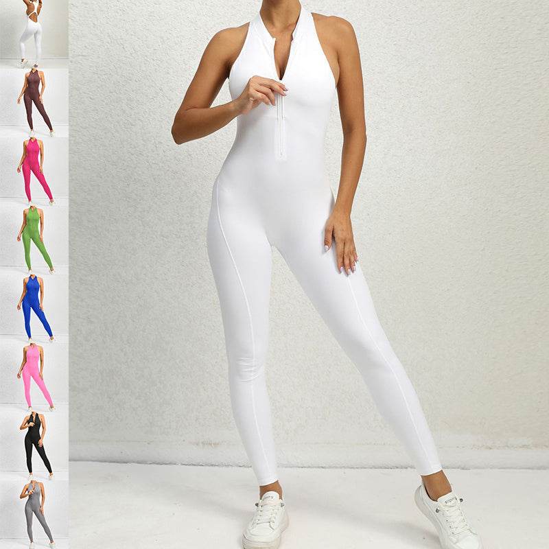 Zippered Yoga Fitness Jumpsuit Sleeveless Tummy Control Stretch Shapewear Butt Lifting Sportswear Women Fashion Outfits Clothing - Velora
