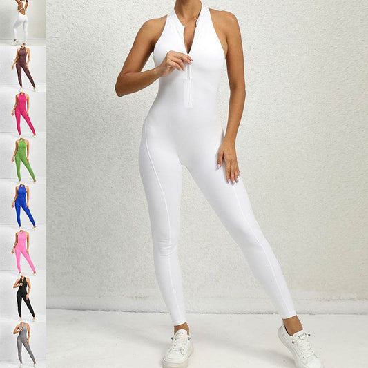 Zippered Yoga Fitness Jumpsuit Sleeveless Tummy Control Stretch Shapewear Butt Lifting Sportswear Women Fashion Outfits Clothing - Velora