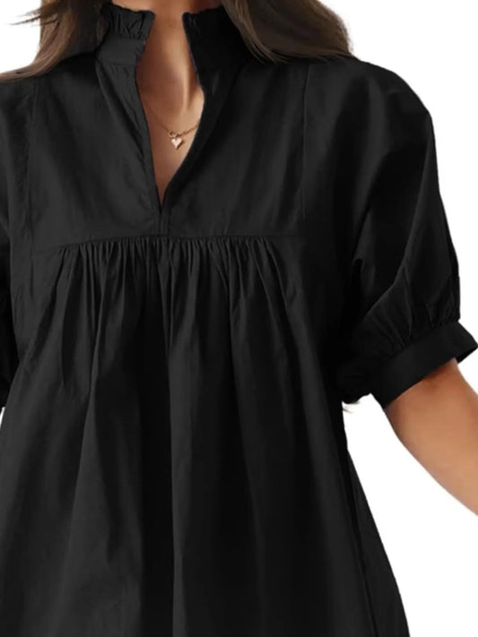 Notched Half Sleeve Blouse - Velora
