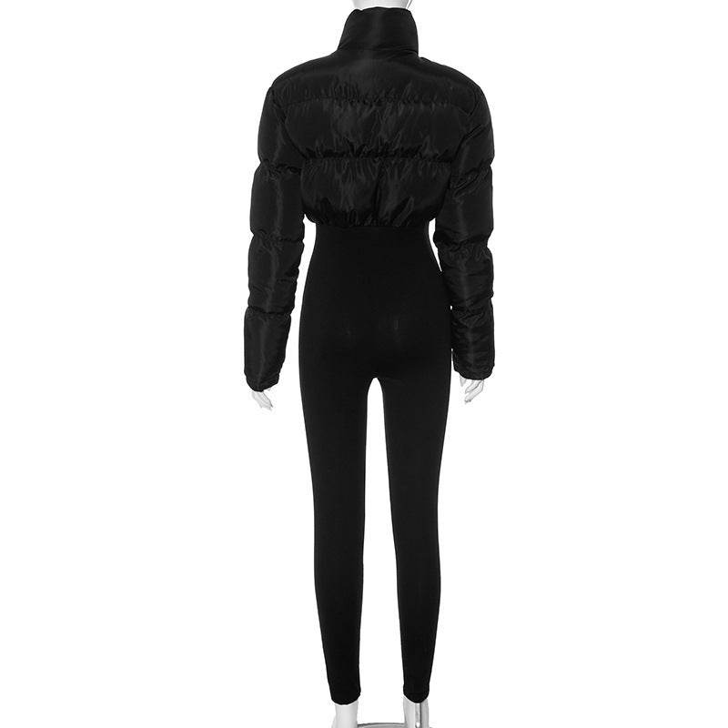 Fashion Stretch Pure Color Tight Zipper Thermal Cotton Suit One-piece Trousers - Velora