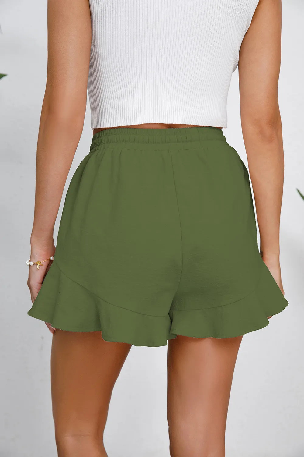 Full Size Drawstring Ruffle Hem Shorts - Velora