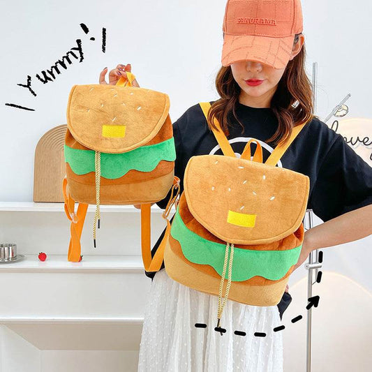 Cute Hamburger Plush Backpack Soft Cartoon Burger Plush Coin Purse Girls Kindergarten School Bookbag Children Kids Pack - Velora