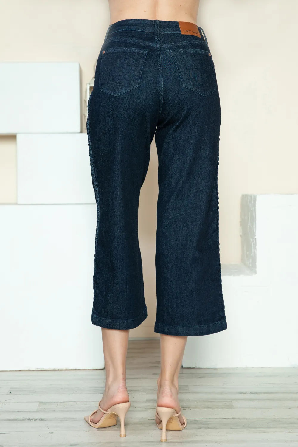 Judy Blue Full Size Side Seam Braid Detail Crop Wide Leg Jeans - Velora
