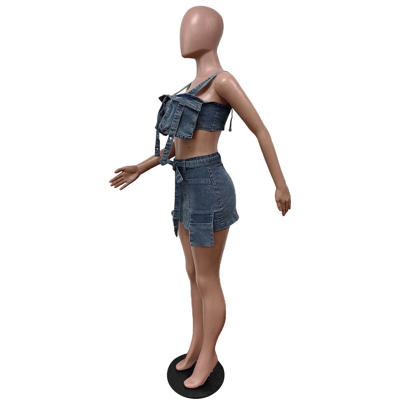 New Denim Strapless Dress Suit Hot Girl Short - Velora