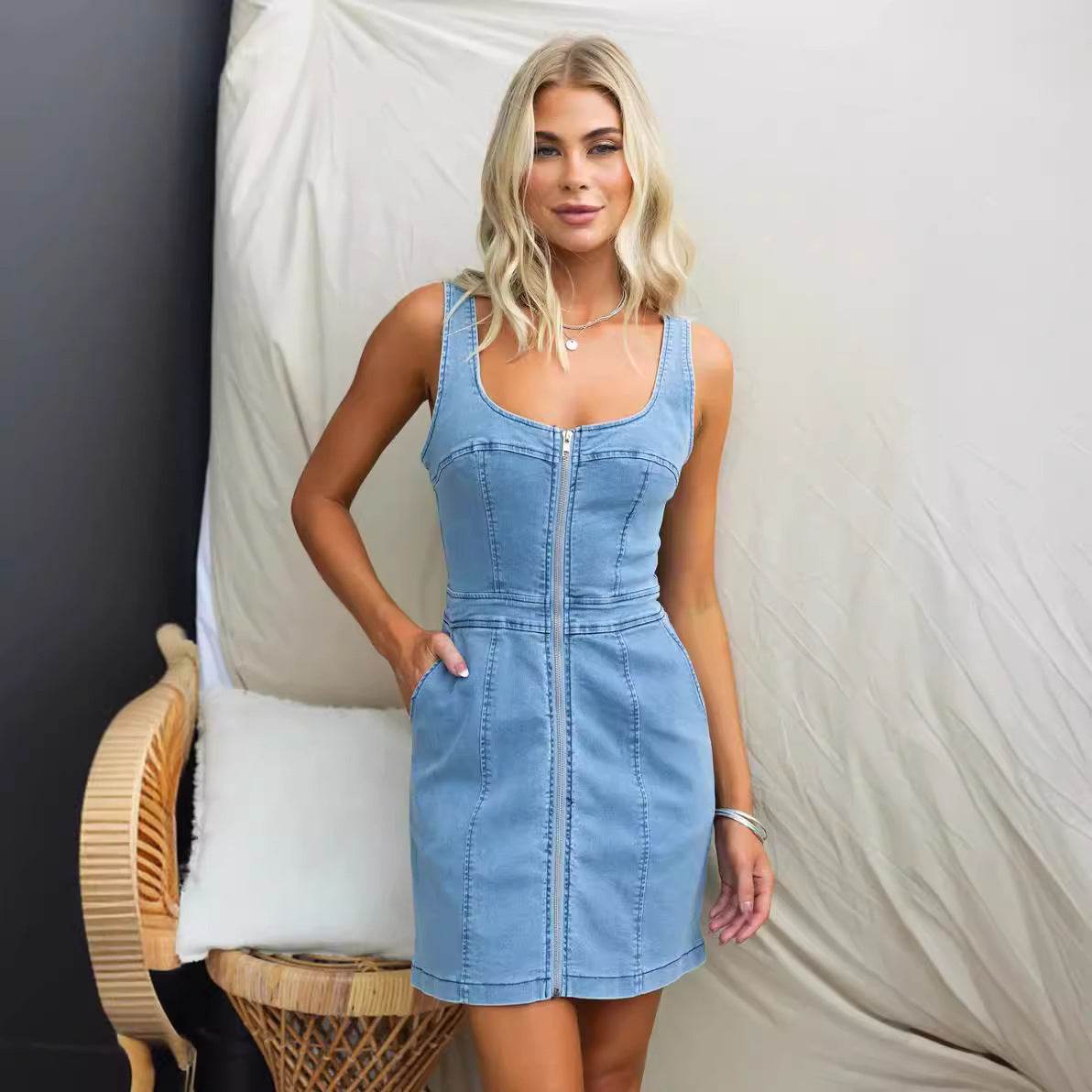 Spring And Summer Casual Slim Fit Denim Sleeveless Dress - Velora