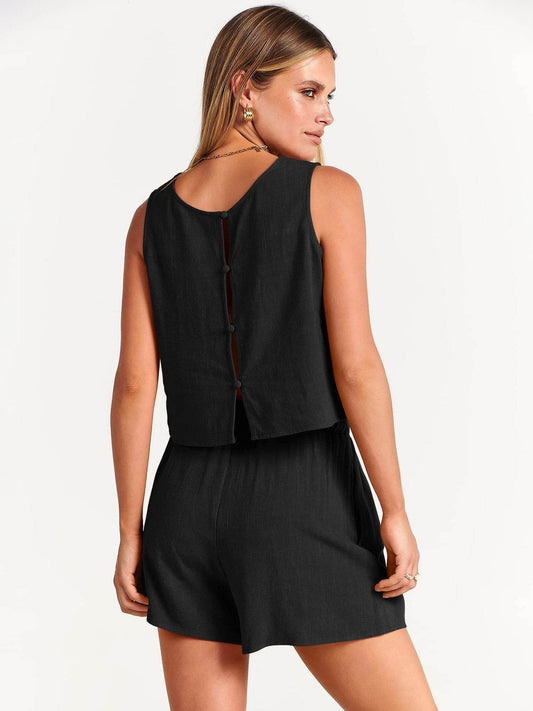 Women's Set Summer Sleeveless Tops And Drawstring Shorts Fashion Suit 2pcs - Velora