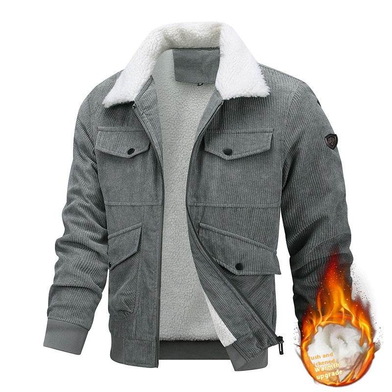 Winter Lapel Fleece Jacket With Pockets Warm Thicken Cotton Coat Men's Clothing - Velora