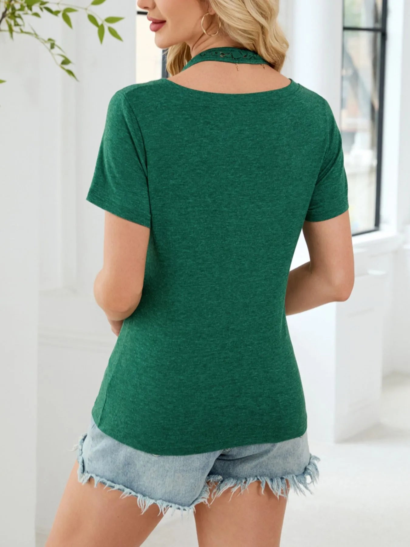 Lace Detail Short Sleeve T-Shirt - Velora