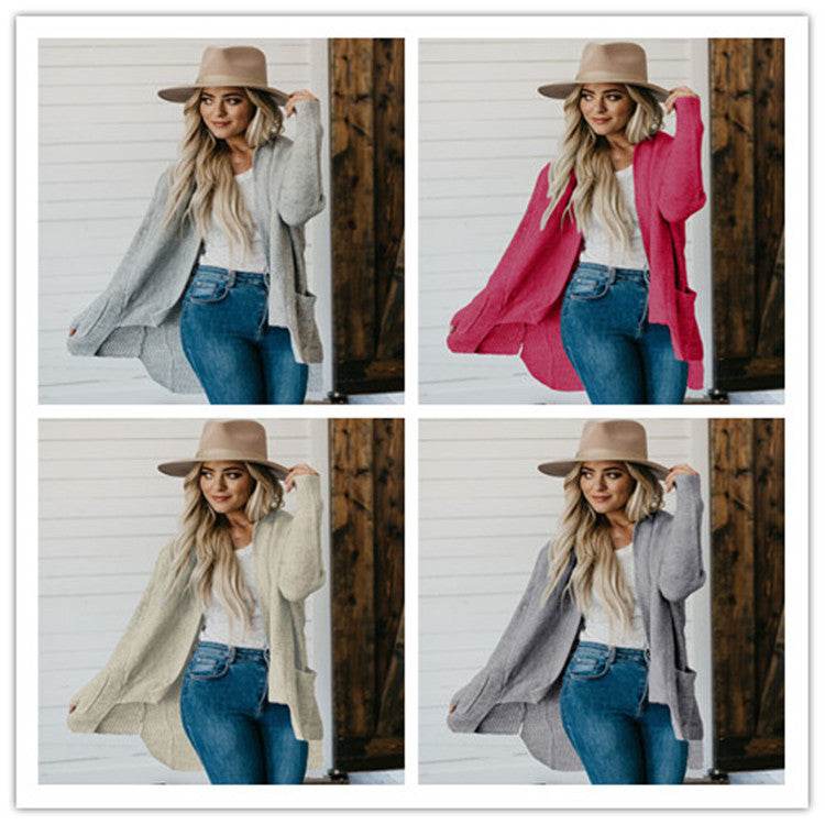Long Sleeve Multi-color Plus Size Double Bag Cardigan Sweater - Velora