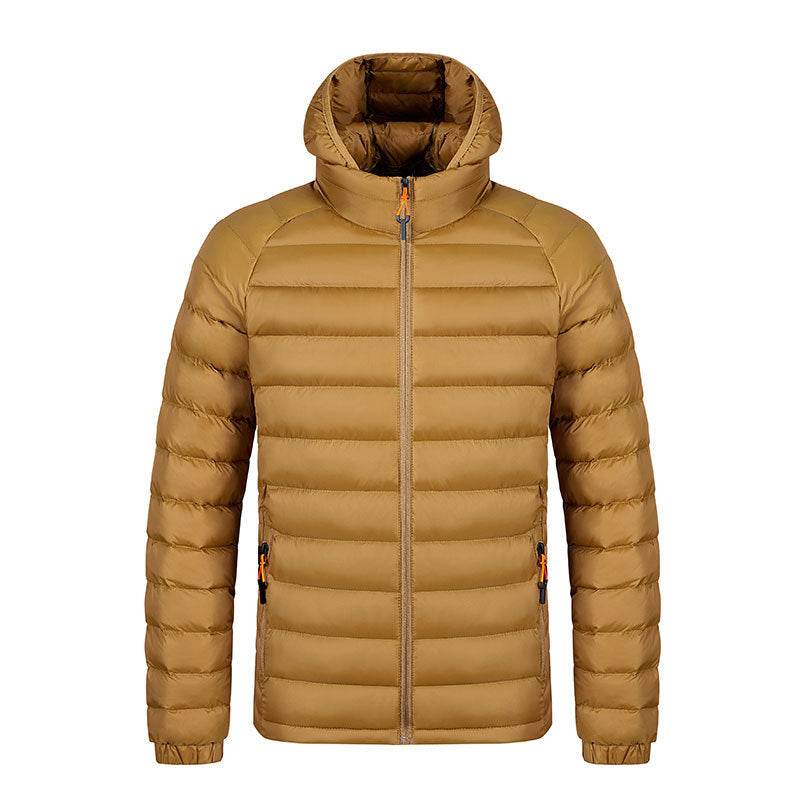 Winter Lightweight Hooded Coat With Pockets Fashion Warm Portable Zipper Jacket For Men Clothing Solid Color Outerwear Tops - Velora