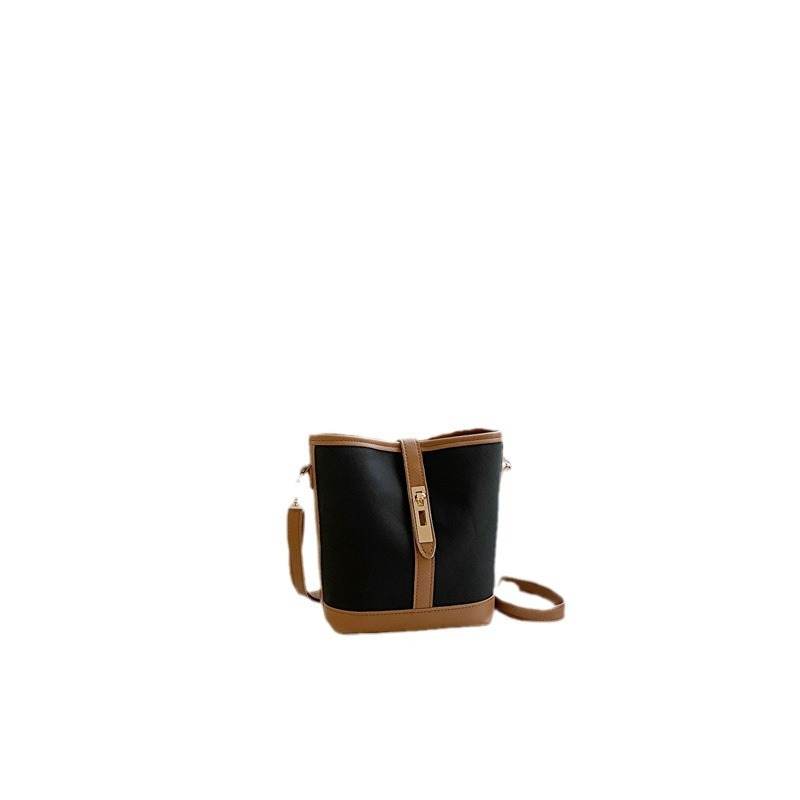 New Contrast Color Texture Crossbody Bucket Bag - Velora