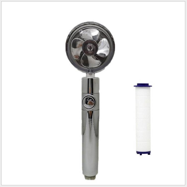 Propeller Driven Shower Head With Stop Button And Cotton Filter Turbocharged High Pressure Handheld Shower Nozzle - Velora