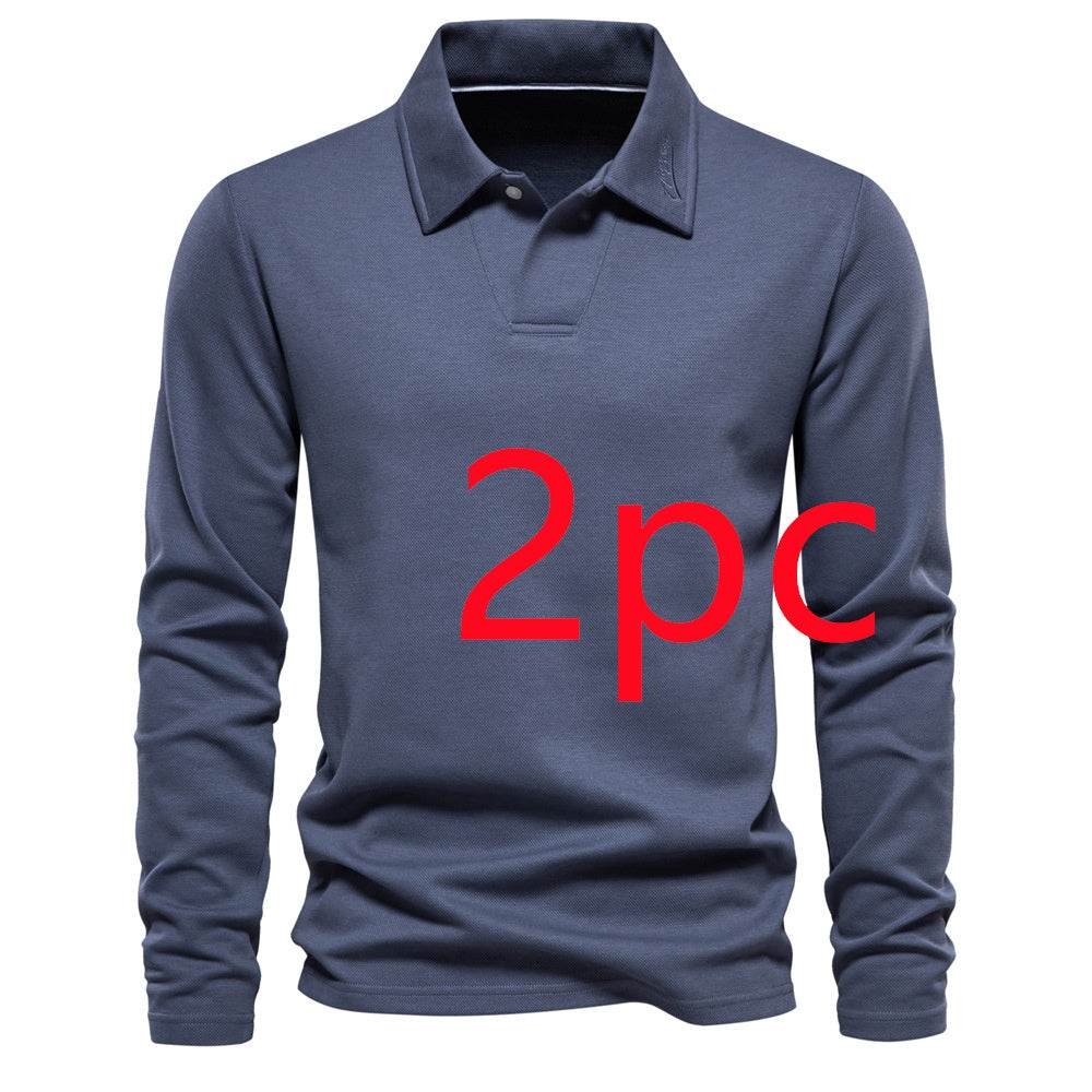 Fashion Lapel Long-sleeved Polo Shirt Men's Casual Solid Color Tops Clothing - Velora