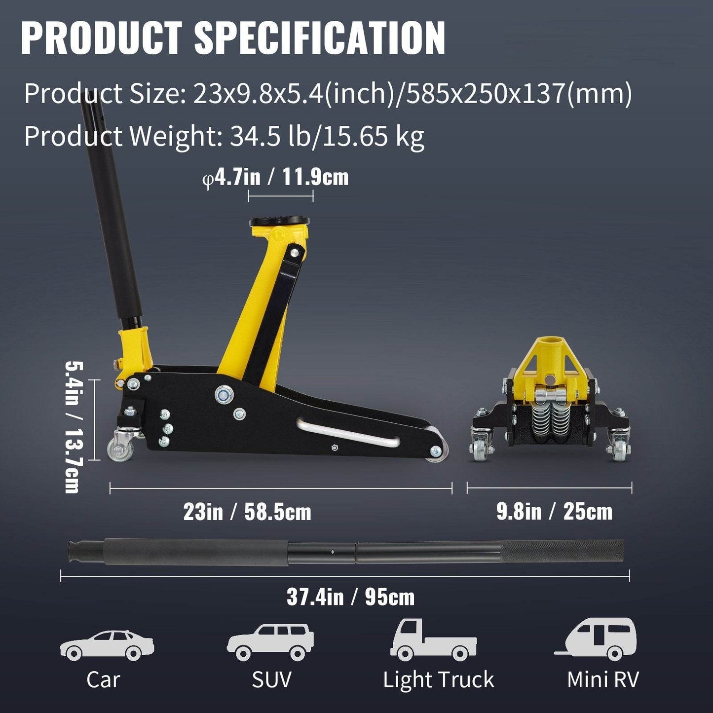 1.5 Ton Low Profile Aluminum Steel Racing Floor Jack Dual Lift Car - Velora