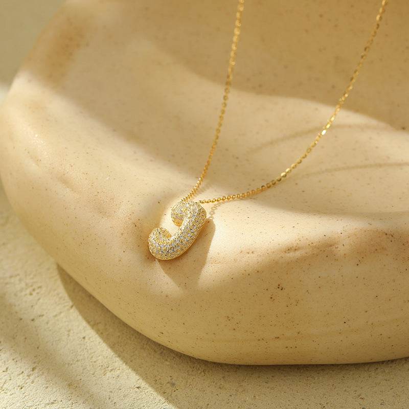 Silver 26 Letter Bubble Necklace For Women Full Diamond - Velora