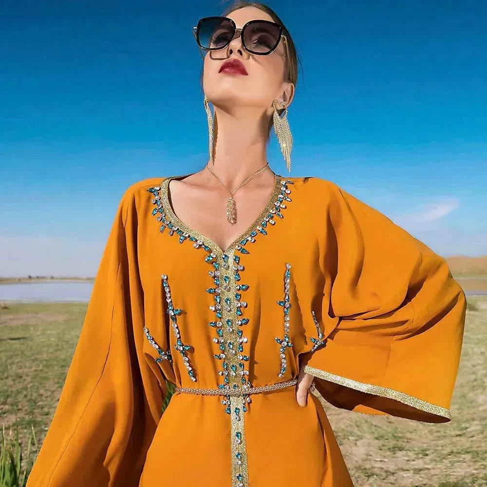 Luxury Hand-stitched Diamond Sleeve Dress Middle East Dubai Abaya Dress Fancy Summer Abaya Turkey Embellished Abaya dress - Velora