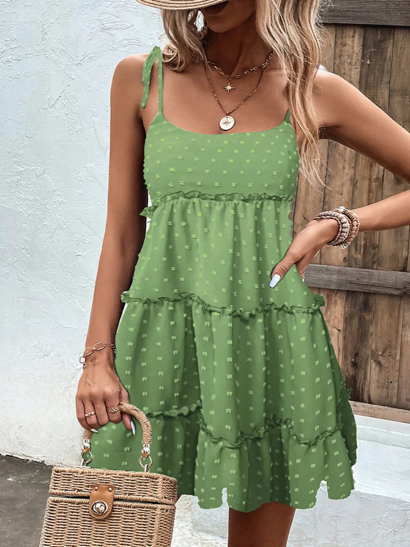 Frill Tiered Swiss Dot Cami Dress - Velora