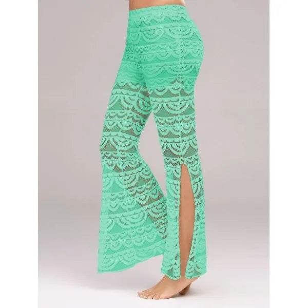 Summer Women Elegant Patchwork Sheer Pants Sexy Lace Trouser Pantalon Party Clubwear - Velora