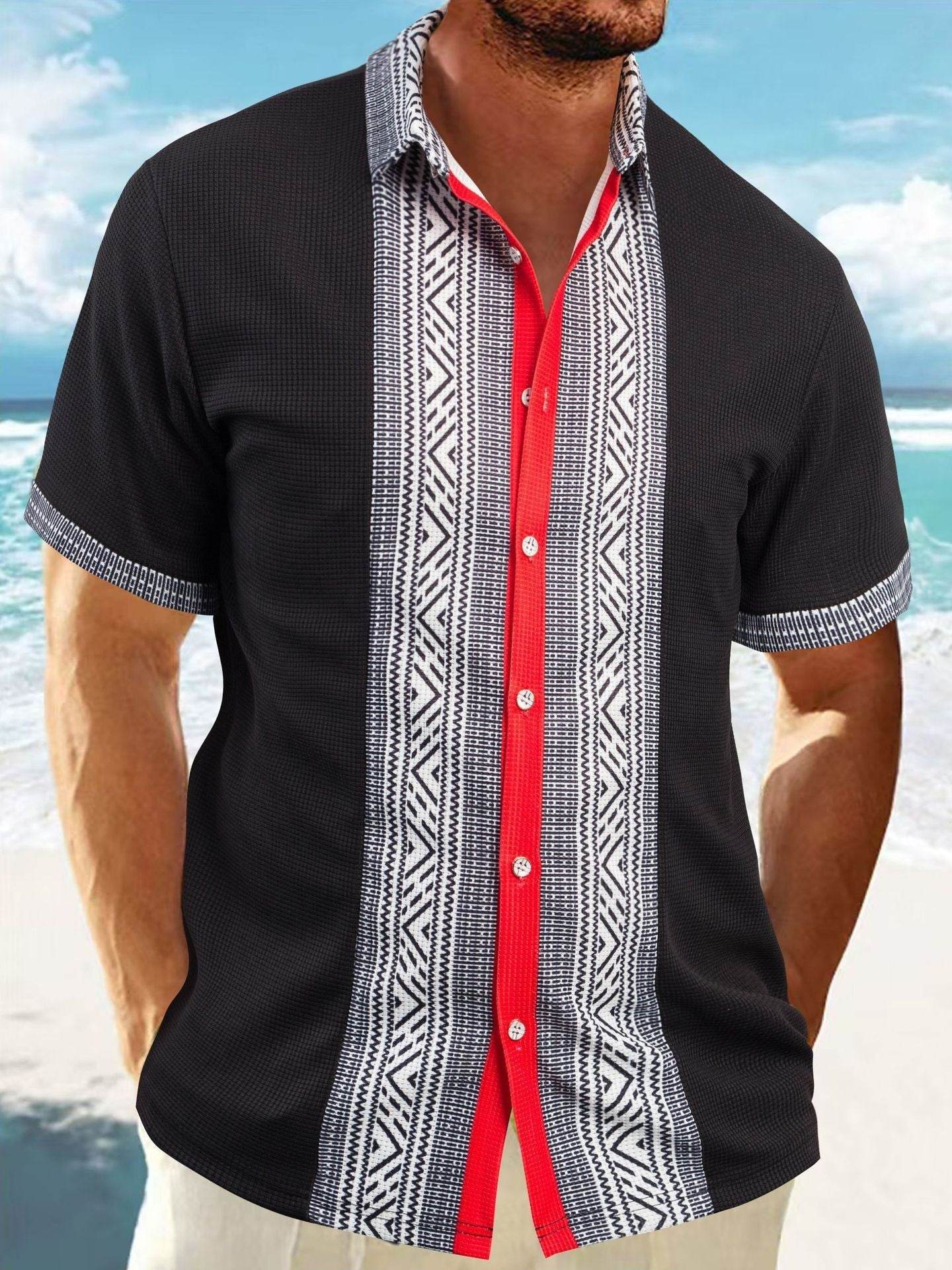 Printed Button Short Sleeve Men - Velora