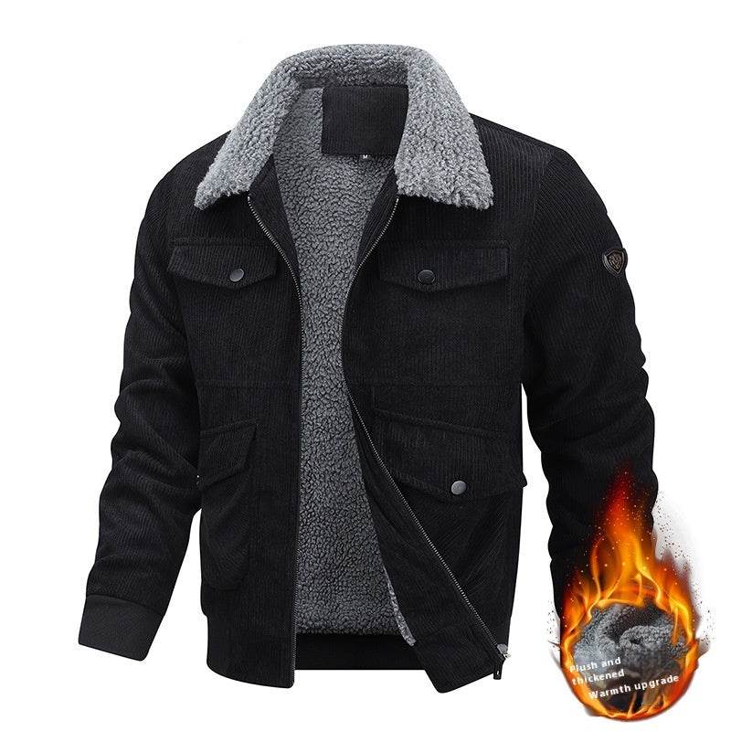 Winter Lapel Fleece Jacket With Pockets Warm Thicken Cotton Coat Men's Clothing - Velora