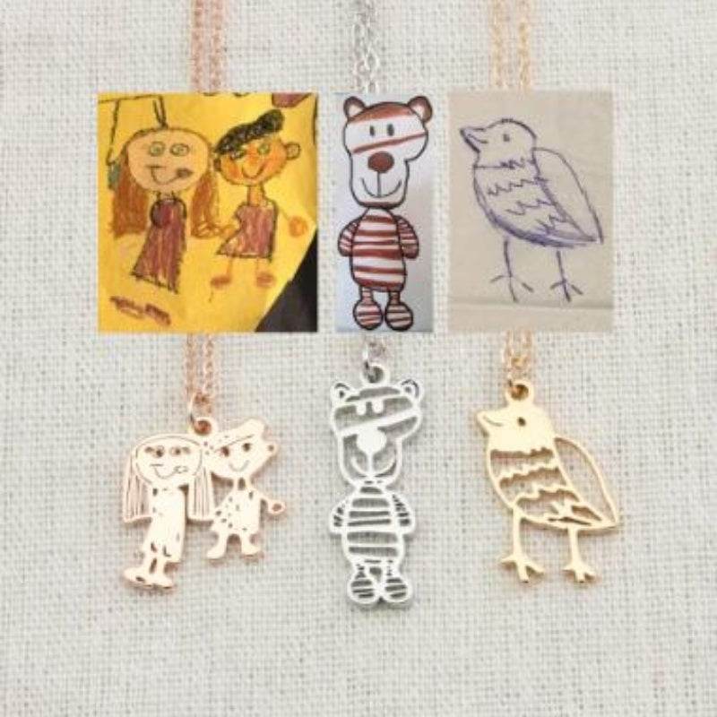 Custom Kids Drawing Painting Necklace Stainless Stee Personalized Children Artwork Pendant For Kids Mom Family Jewelry Gifts - Velora
