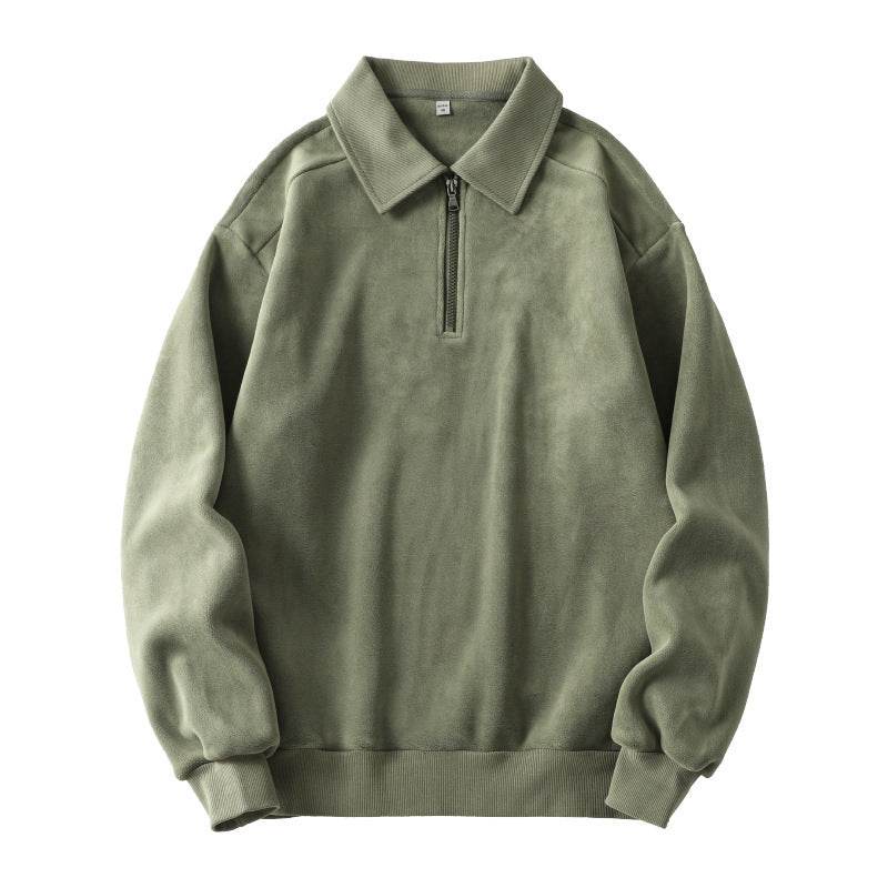 Fashion Lapel Half-zip Sweatshirt Winter Warm Fleece Long Sleeve Top Men's Clothing - Velora