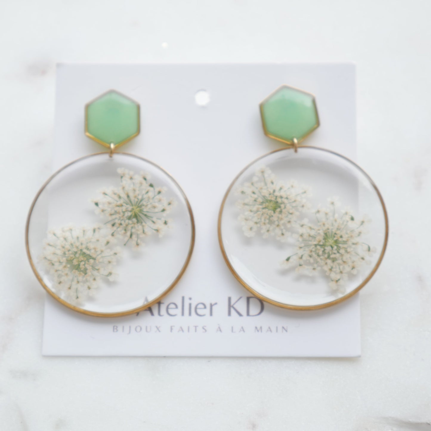 Boucles d'oreilles duo Estelle blanche et vert - rond (40mm) - Velora