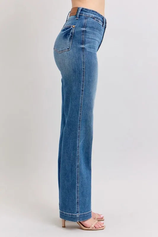 Judy Blue Full Size High Waist Contrast Thread Straight Plus Size - Velora