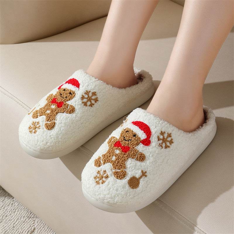 Christmas Snowflake Gingerbread Slippers Winter Indoor Non-slip Floor Bedroom Fuzzy House Shoes For Women Home Slippers - Velora