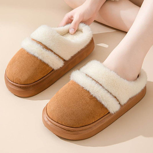 Fashion Warm Cotton Slippers For Women Leisure Thick Bottom Non-slip Plus-velvet House Shoes Winter Bedroom Floor Suede Slipper - Velora