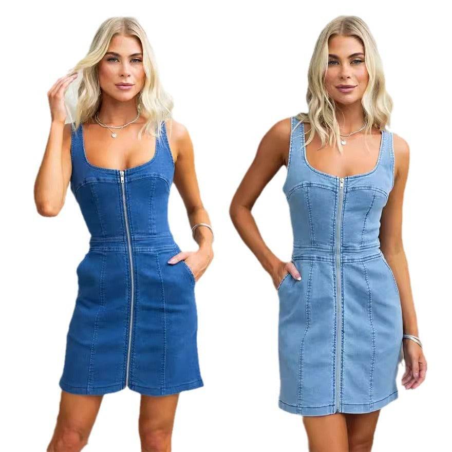 Spring And Summer Casual Slim Fit Denim Sleeveless Dress - Velora