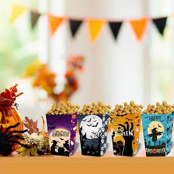 12Pcs Halloween Popcorn Box 3 Designs Spooky Halloween Trick Or Treat Boxes Bloody Theme Party Favor Snack Boxes Candy Cookie Container Paper Boxes For Halloween Holiday Party Supply - Velora