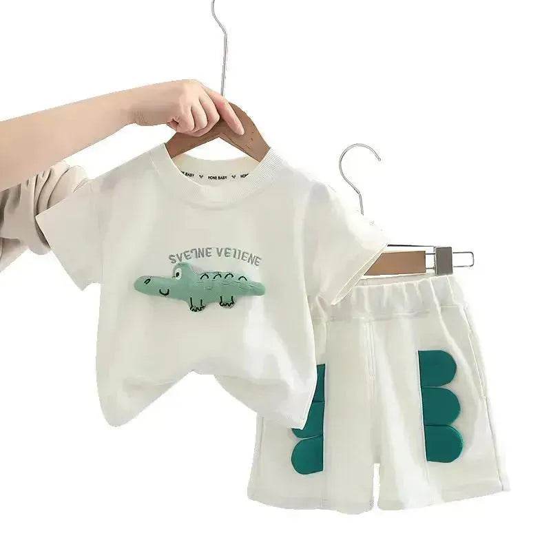 Baby Boy Three-dimensional Printing Fashionable Two piece Short sleeve polo shirt and Short - Velora