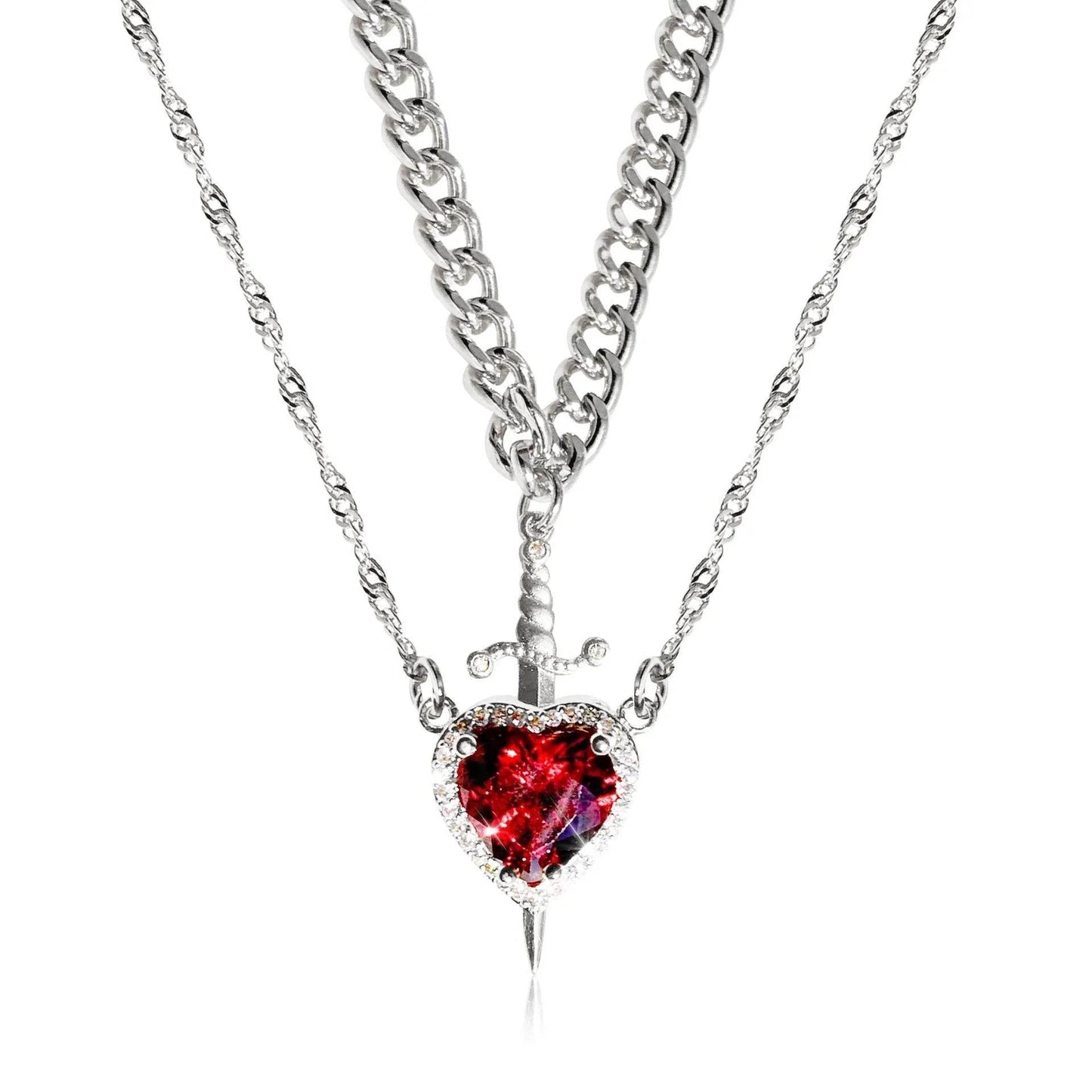 Red New Style Crystal Love Dagger Stylish Pendant Valentine Necklace gift - Velora